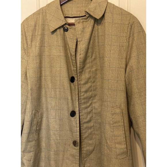 Tan Plaid Men's 40 or Large Vintage Overcoat Trench Coat Zip Out Lining - Picture 3 of 8